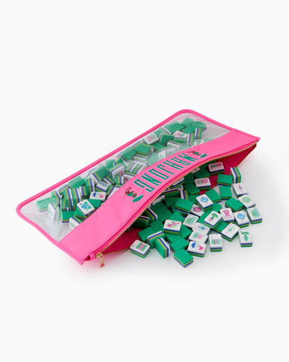 American Mahjong Tile Set Blue Lime and Green Floral Nature Design for Game Nights 160 Piece Acrylic Set