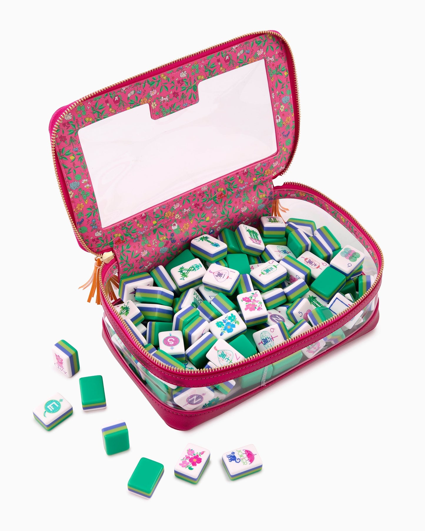 American Mahjong Tile Set Blue Lime and Green Floral Nature Design for Game Nights 160 Piece Acrylic Set