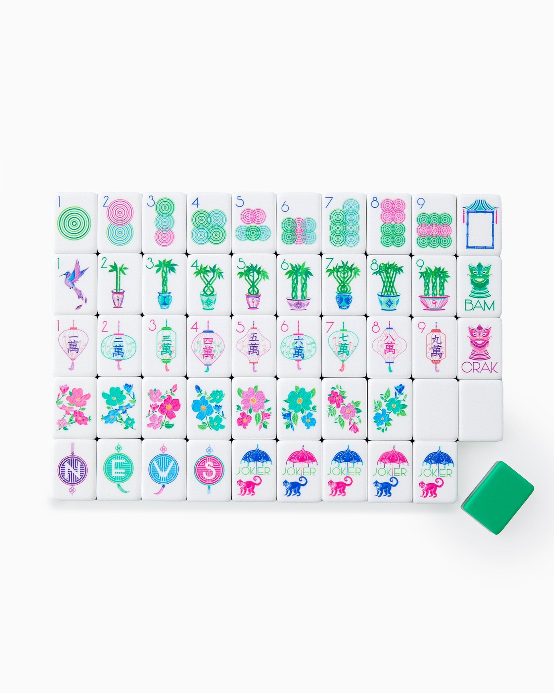 American Mahjong Tile Set Blue Lime and Green Floral Nature Design for Game Nights 160 Piece Acrylic Set