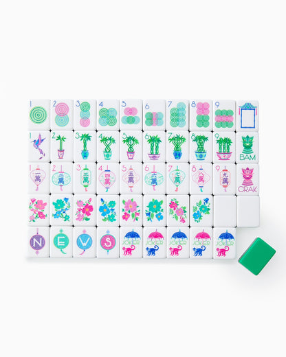 American Mahjong Tile Set Blue Lime and Green Floral Nature Design for Game Nights 160 Piece Acrylic Set