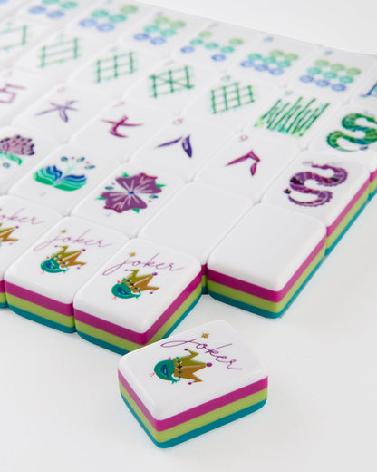 American Mahjong Tile Set Teal Citron and Magenta Water Design for Game Nights Triple Layered 160 Piece Acrylic Set