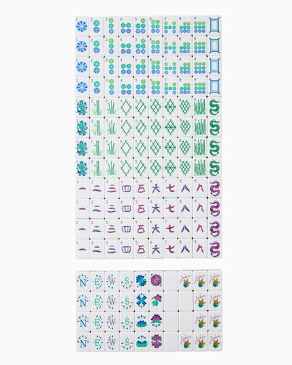American Mahjong Tile Set Teal Citron and Magenta Water Design for Game Nights Triple Layered 160 Piece Acrylic Set