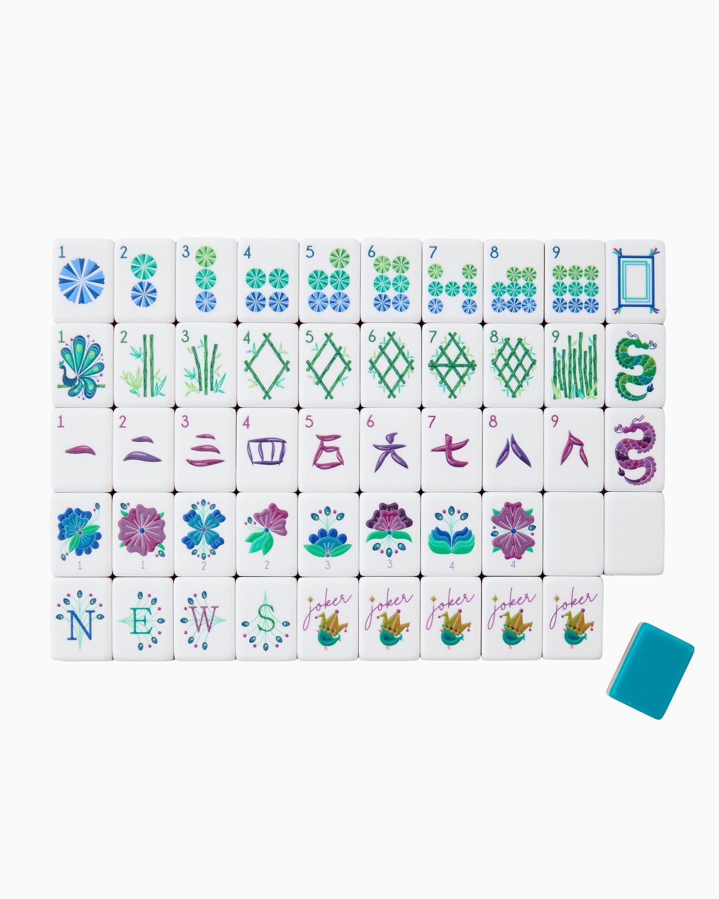 American Mahjong Tile Set Teal Citron and Magenta Water Design for Game Nights Triple Layered 160 Piece Acrylic Set
