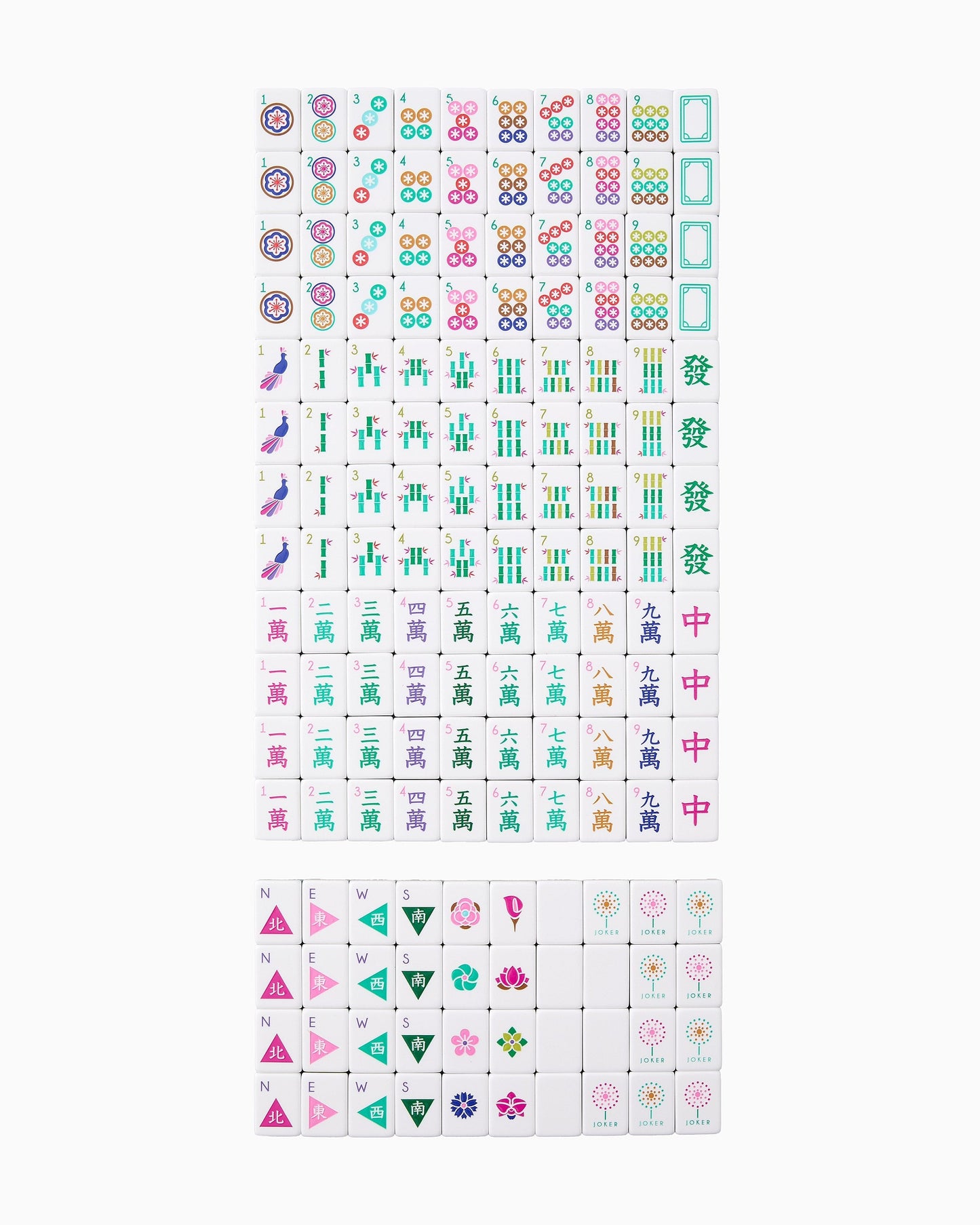 American Mahjong Tile Set Olive Pink and Teal Celebration Design for Game Nights 160 Piece Acrylic Set