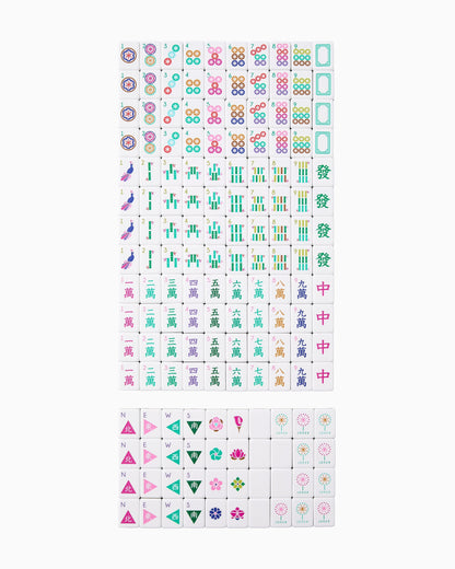 American Mahjong Tile Set Olive Pink and Teal Celebration Design for Game Nights 160 Piece Acrylic Set