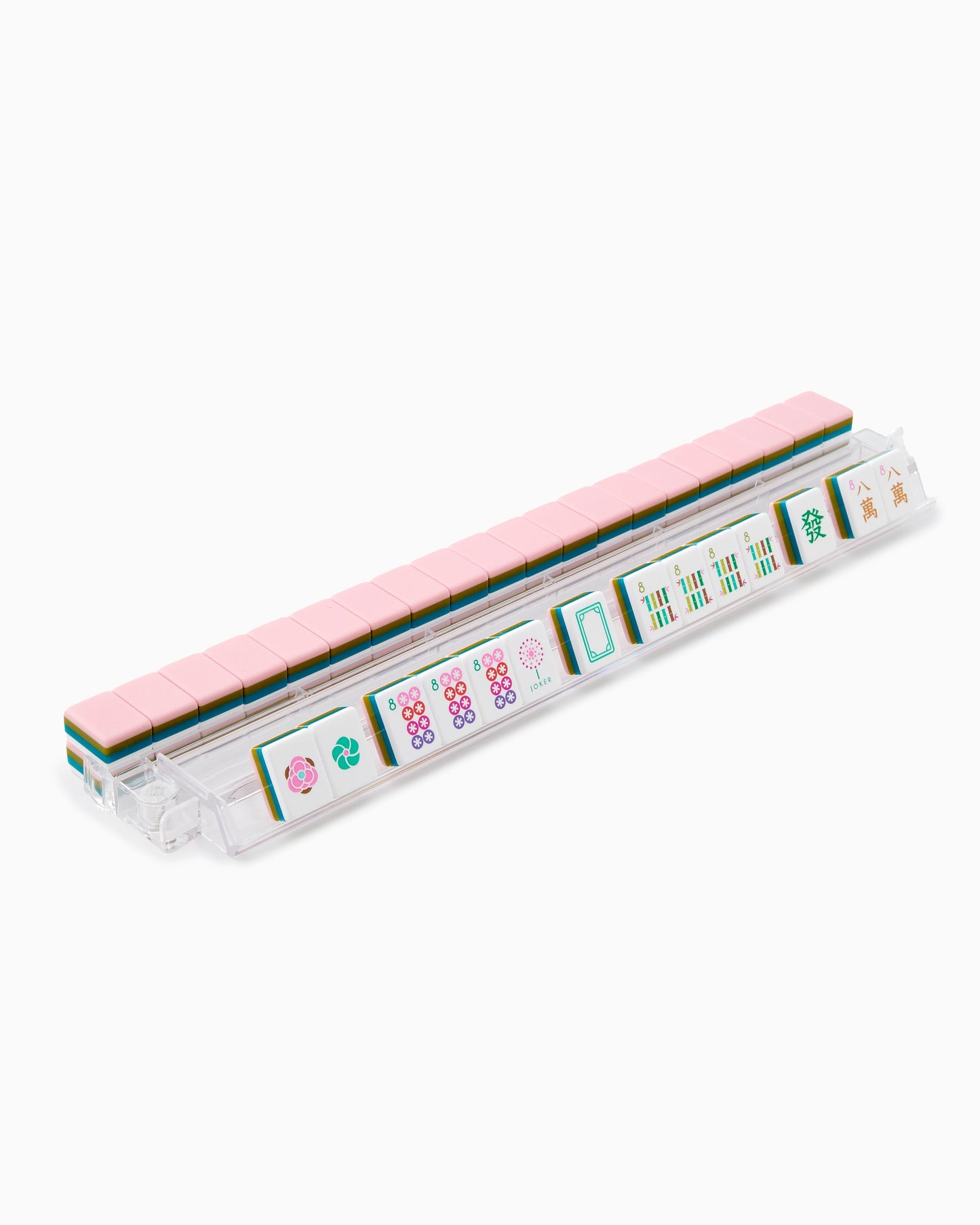 American Mahjong Tile Set Olive Pink and Teal Celebration Design for Game Nights 160 Piece Acrylic Set