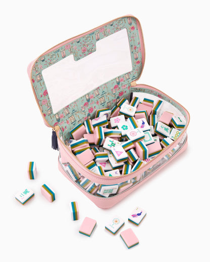 American Mahjong Tile Set Olive Pink and Teal Celebration Design for Game Nights 160 Piece Acrylic Set