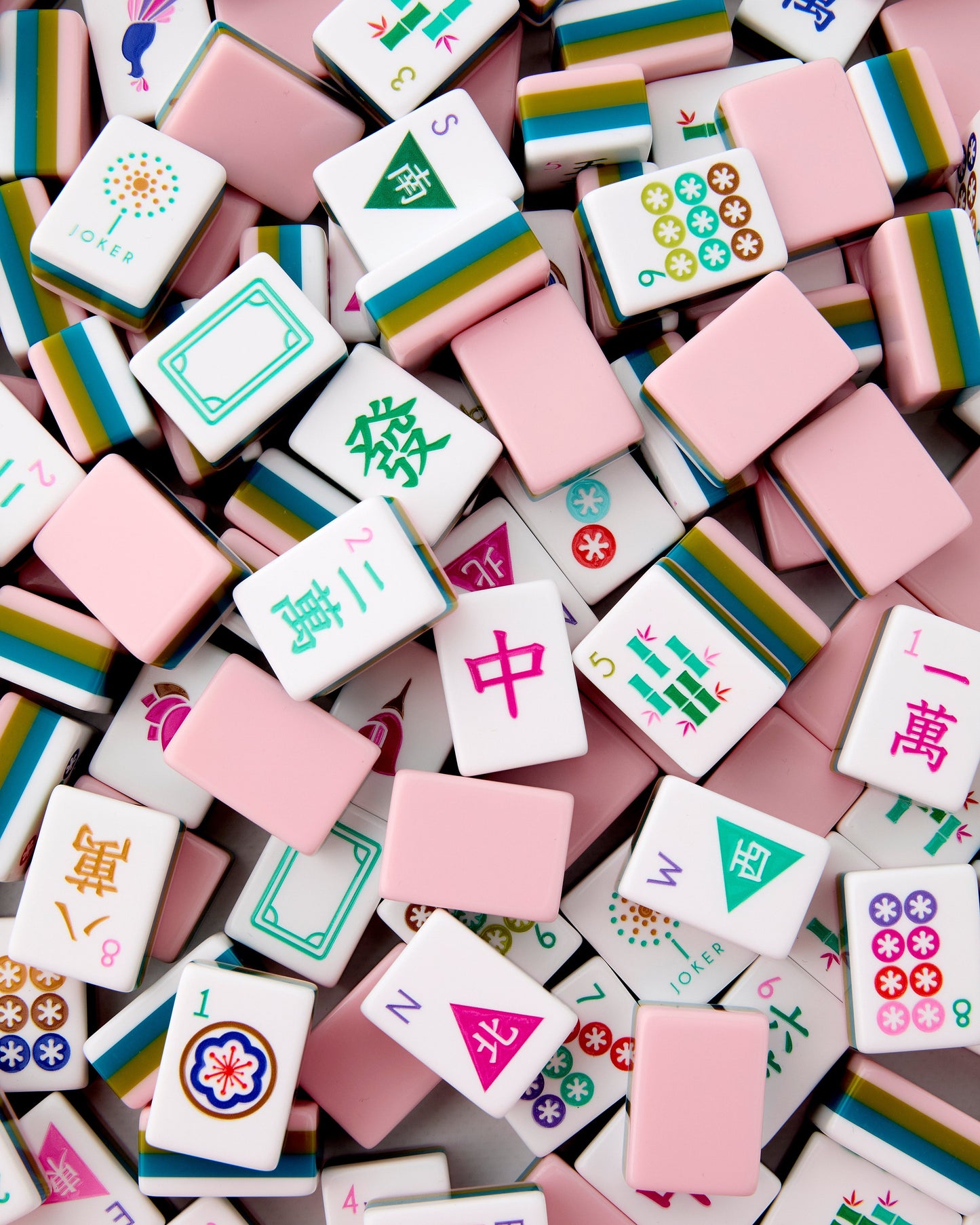 American Mahjong Tile Set Olive Pink and Teal Celebration Design for Game Nights 160 Piece Acrylic Set