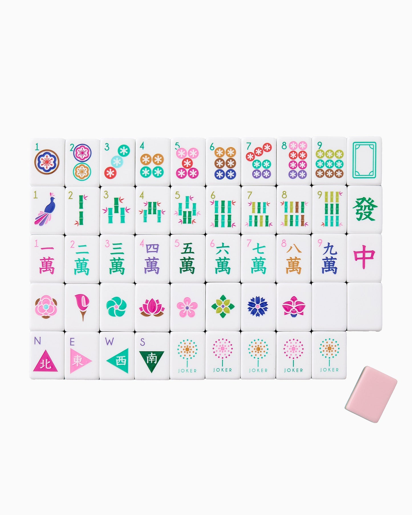 American Mahjong Tile Set Olive Pink and Teal Celebration Design for Game Nights 160 Piece Acrylic Set