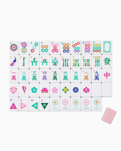 American Mahjong Tile Set Olive Pink and Teal Celebration Design for Game Nights 160 Piece Acrylic Set