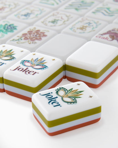 American Mahjong Tile Set Rust Olive and Teal Earth Tone Design for Game Nights 160 Piece Acrylic Set