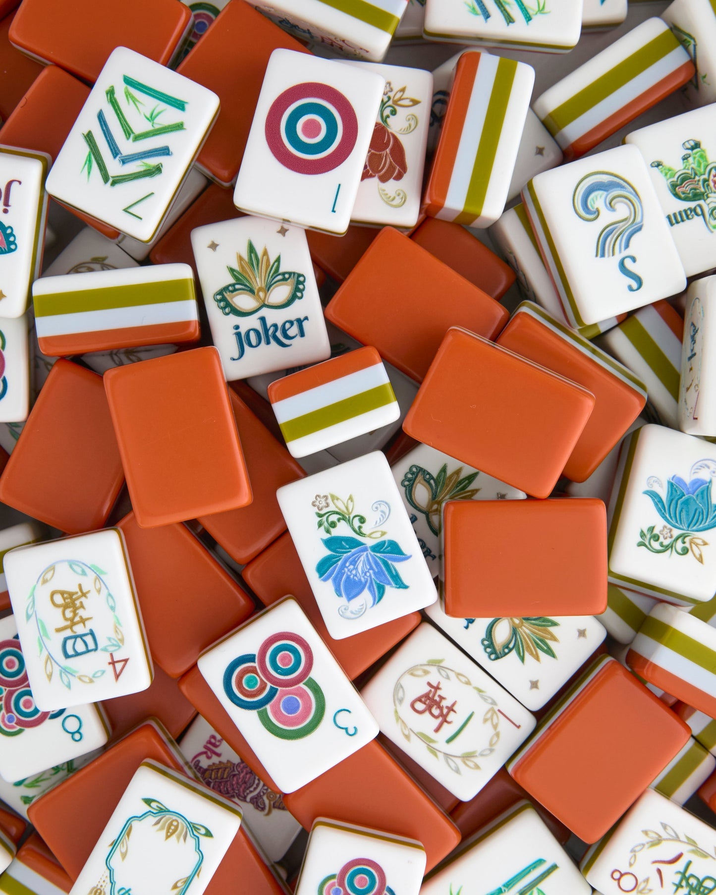American Mahjong Tile Set Rust Olive and Teal Earth Tone Design for Game Nights 160 Piece Acrylic Set