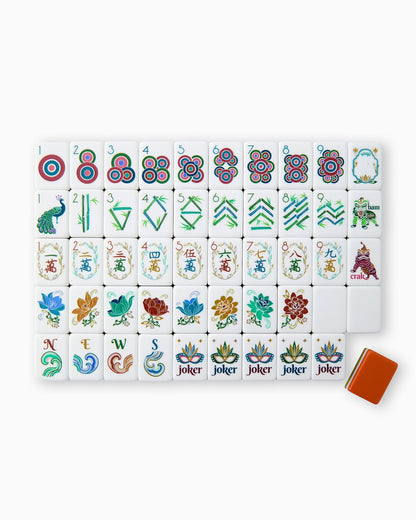 American Mahjong Tile Set Rust Olive and Teal Earth Tone Design for Game Nights 160 Piece Acrylic Set