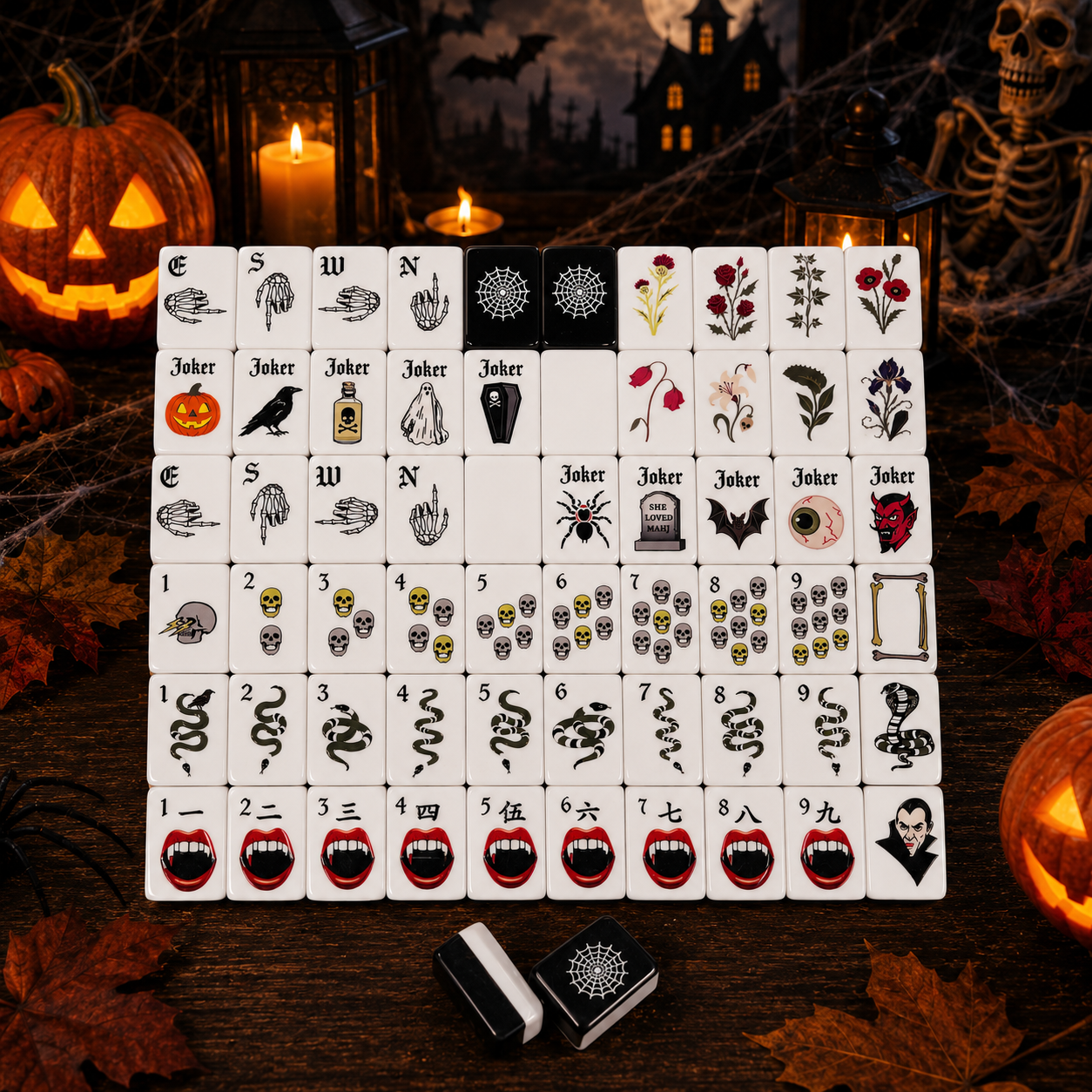 American Mahjong Tile Set Black Halloween Theme for Adult Game Nights Acrylic Set