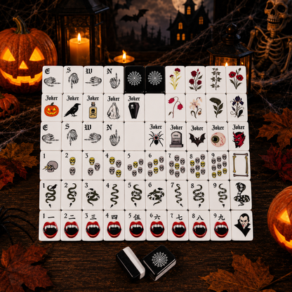 American Mahjong Tile Set Black Halloween Theme for Adult Game Nights Acrylic Set
