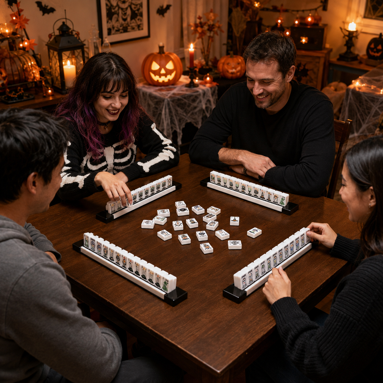 American Mahjong Tile Set Halloween Design for Holiday Game Nights 160 Piece Carved Acrylic Set