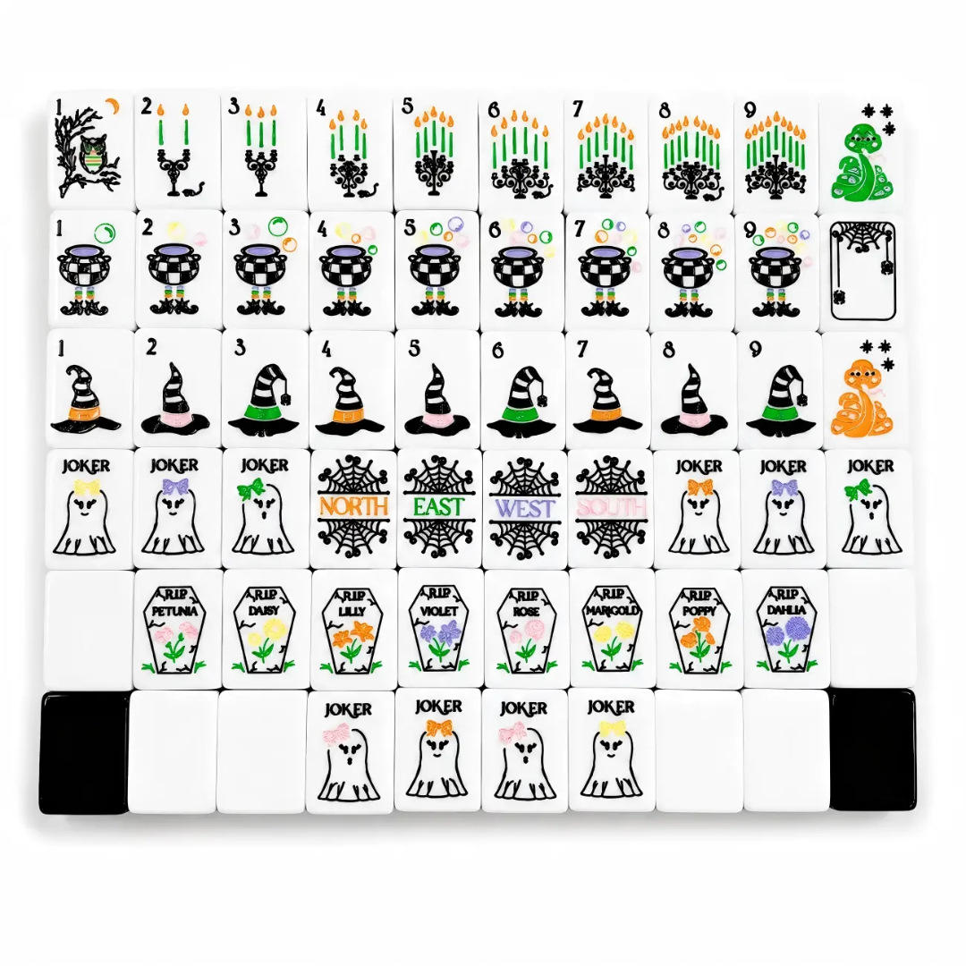 American Mahjong Tile Set Halloween Design for Holiday Game Nights 160 Piece Carved Acrylic Set