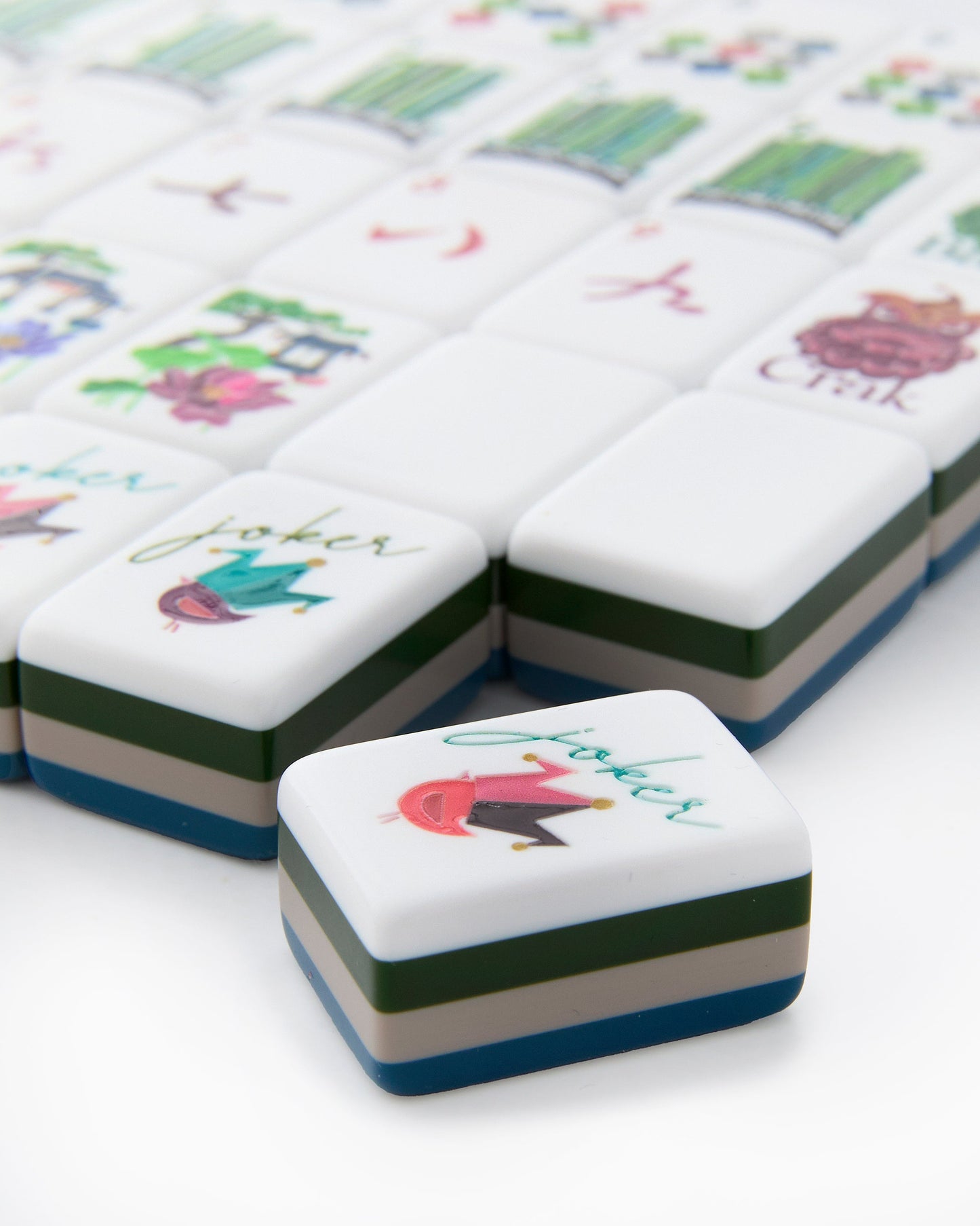 American Mahjong Tile Set Navy and Green Vintage Inspired Design for Game Nights 160 Piece Acrylic Set