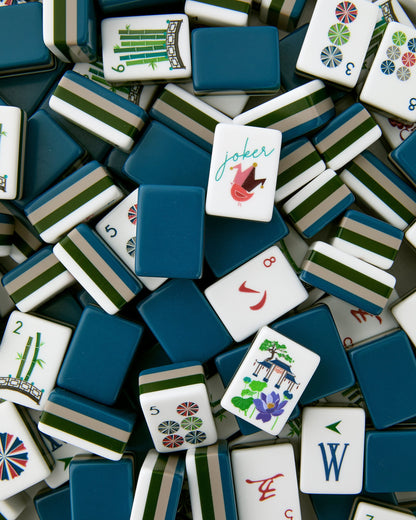 American Mahjong Tile Set Navy and Green Vintage Inspired Design for Game Nights 160 Piece Acrylic Set