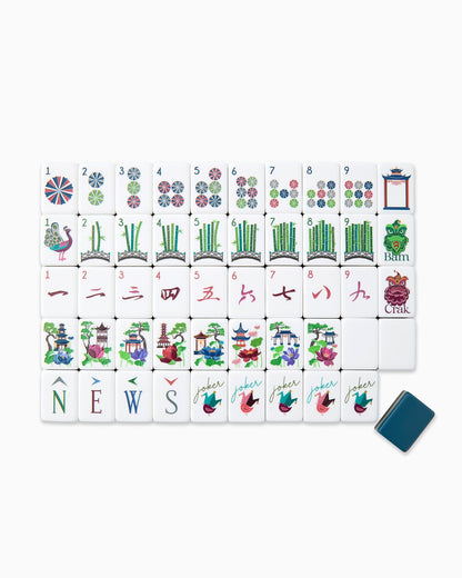 American Mahjong Tile Set Navy and Green Vintage Inspired Design for Game Nights 160 Piece Acrylic Set