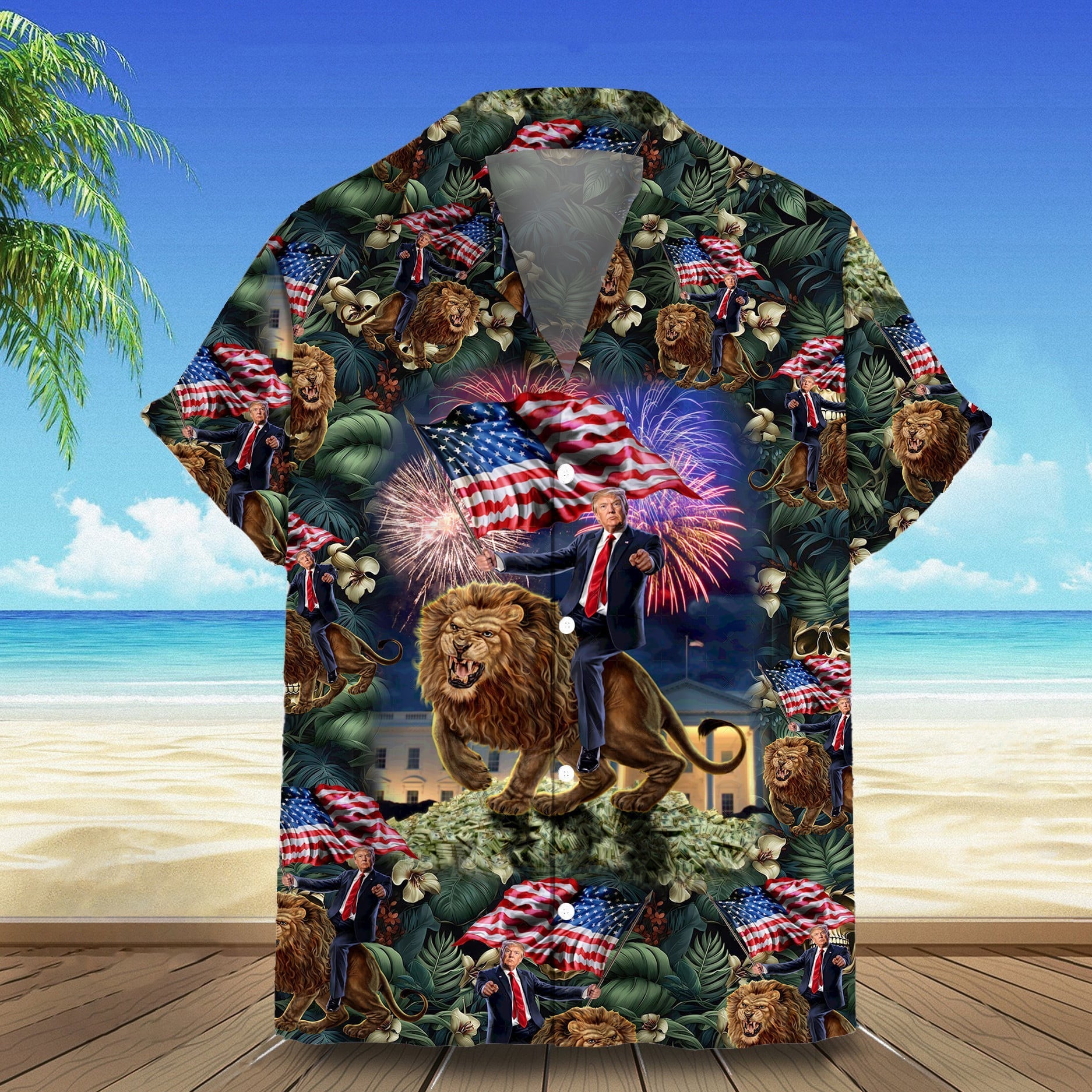 Riding Lion Hawaiian Shirt Men Summer Button Ups Gifts For Lovers