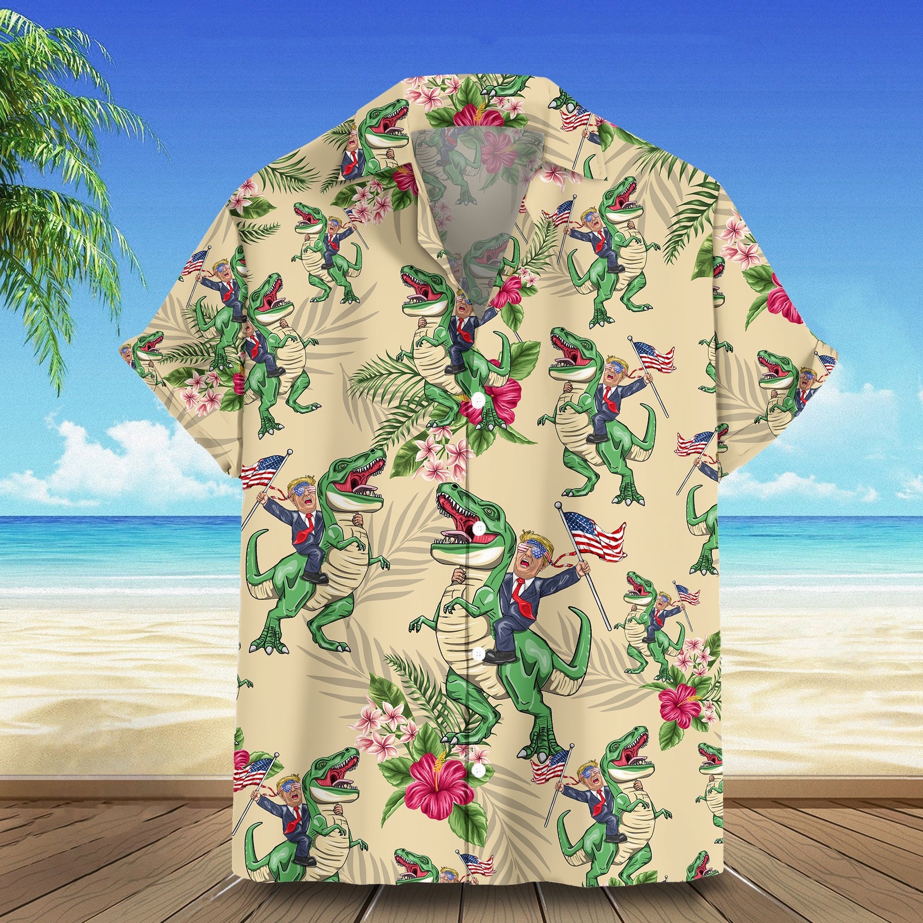 Riding Dinosaur Hawaiian Shirt Summer Button Up Shirt Gifts For Supporters
