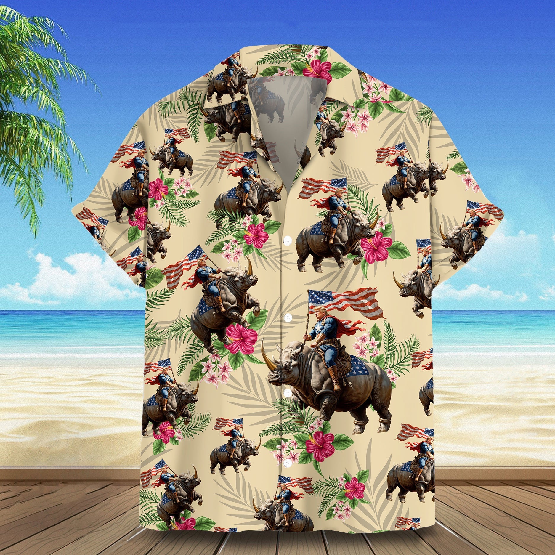 Riding Rhino Hawaiian Shirt Support For Men's Button Down Summer Shirts