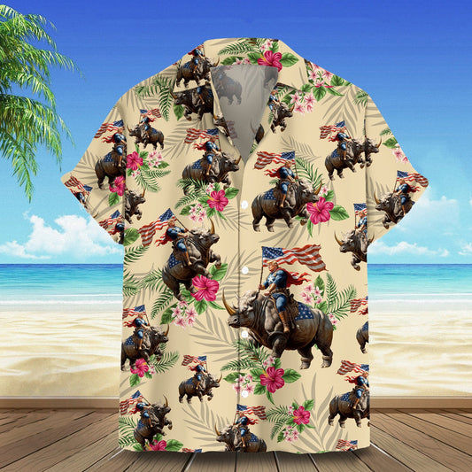 Riding Rhino Hawaiian Shirt Support For Men's Button Down Summer Shirts