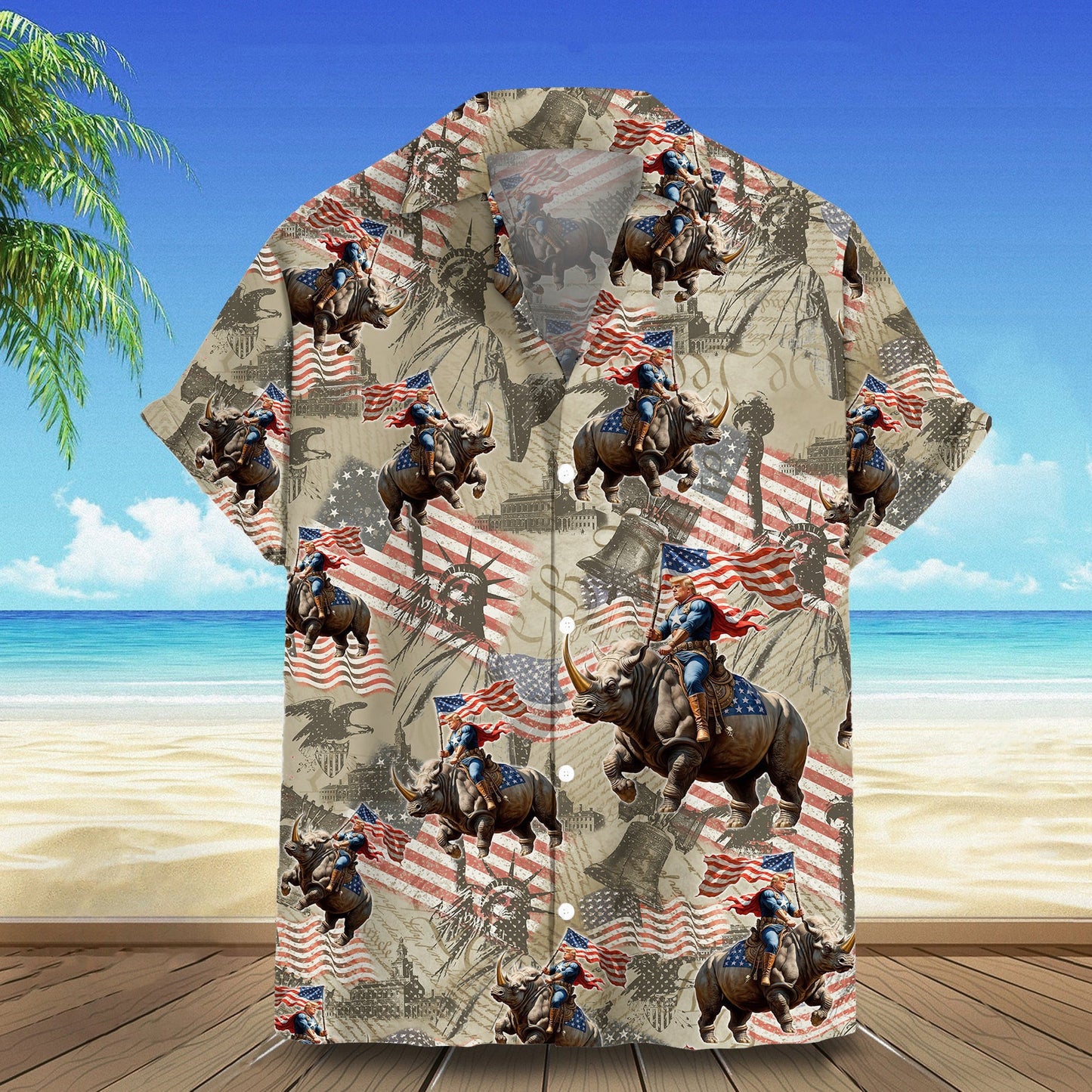 Riding Rhino Hawaiian Shirt Campaign Hawaiian Button Shirt Gifts For Voters