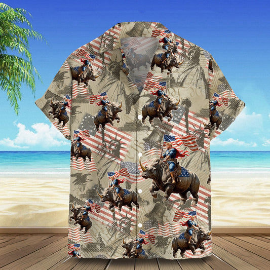 Riding Rhino Hawaiian Shirt Campaign Hawaiian Button Shirt Gifts For Voters