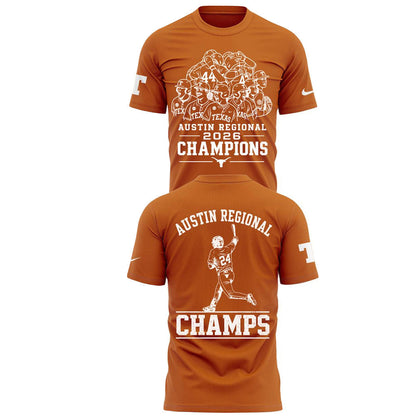Unisex Texas Longhorns NCAA Baseball Austin Regional 2026 Champions Graphic Shirt for College Sports Fans