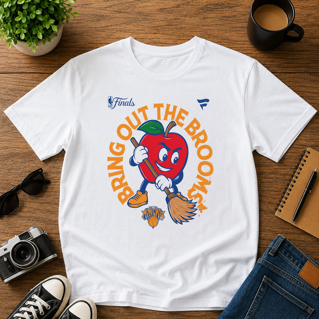 Unisex White Avenue Sweepers Bring Out The Brooms Graphic Shirt for Basketball Fans