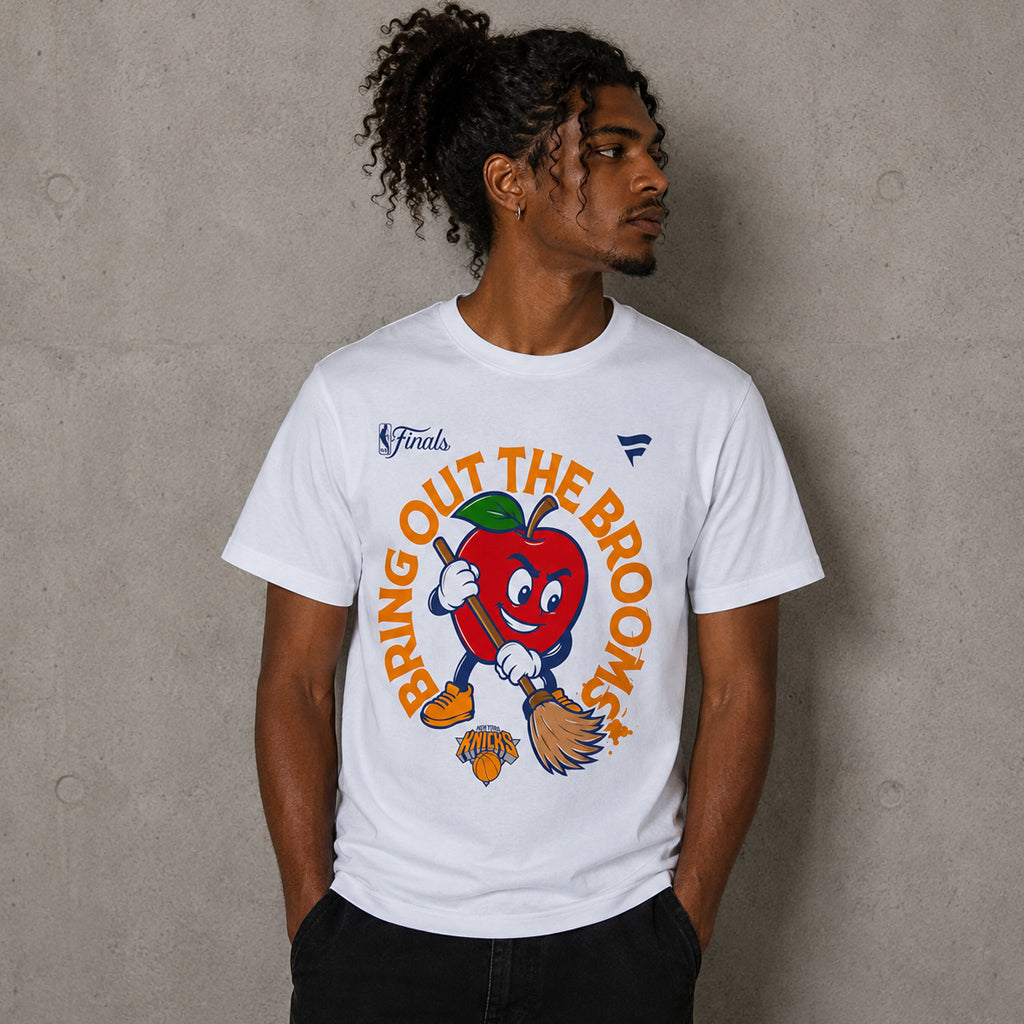 Unisex White Avenue Sweepers Bring Out The Brooms Graphic Shirt for Basketball Fans