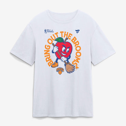 Unisex New York Knicks White Avenue Sweepers Bring Out The Brooms Graphic Shirt for Basketball Fans