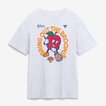 Unisex New York Knicks White Avenue Sweepers Bring Out The Brooms Graphic Shirt for Basketball Fans