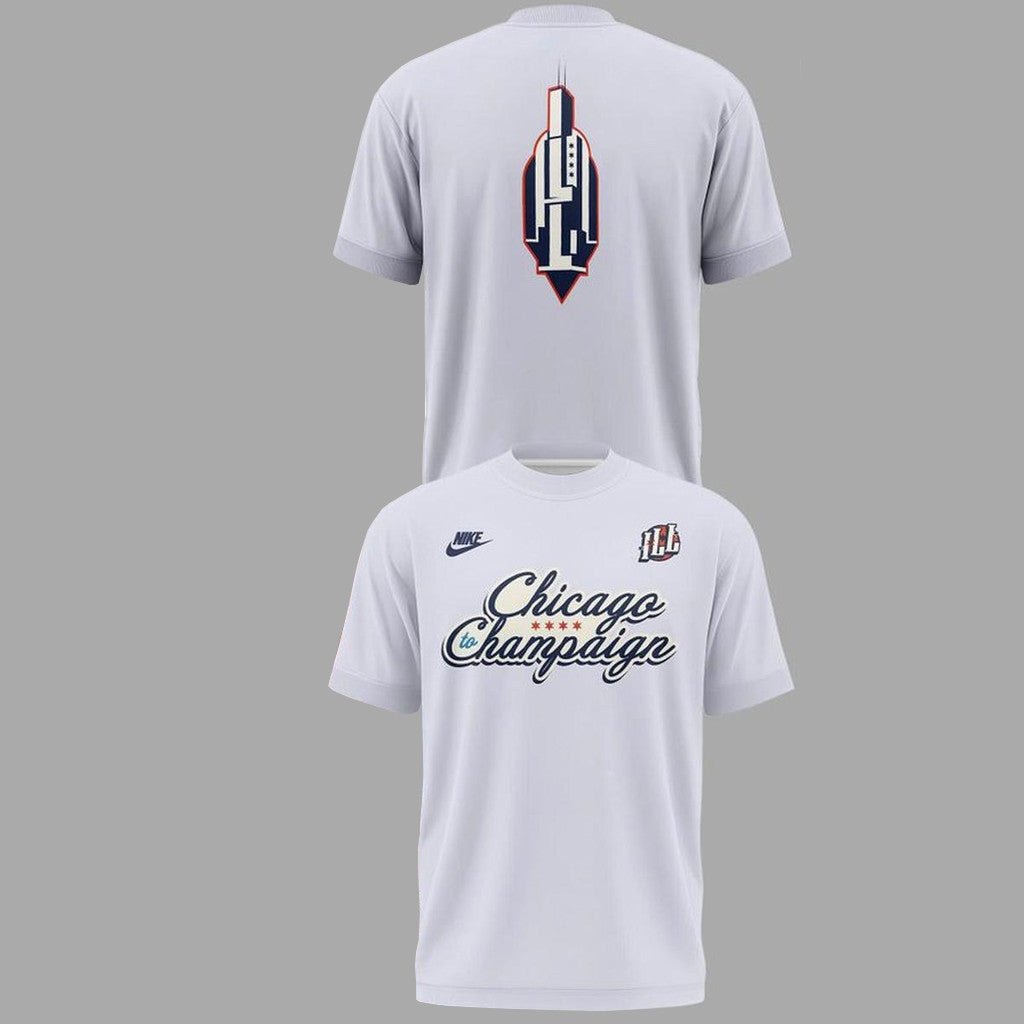 Unisex Illinois Fighting Illini 2026 Chicago To Champaign Graphic Shirt for College Sports Fans