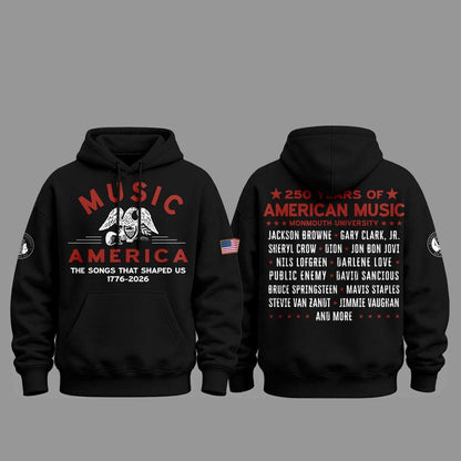 Unisex Monmouth University 250 Years Of American Music 2026 The Songs That Shaped Us Graphic Hoodie for College Sports Fans