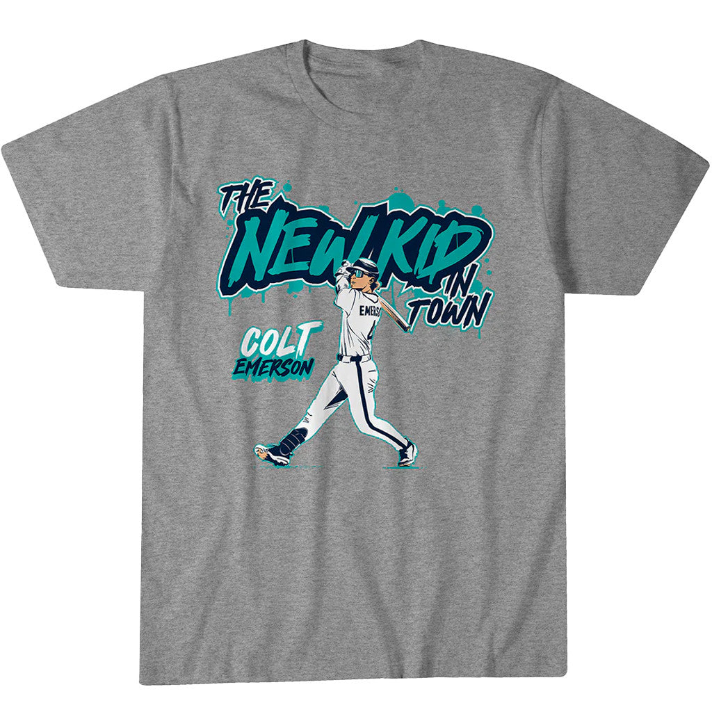 Unisex Seattle Mariners Colt Emerson The New Kid In Town Graphic Shirt for Baseball Fans