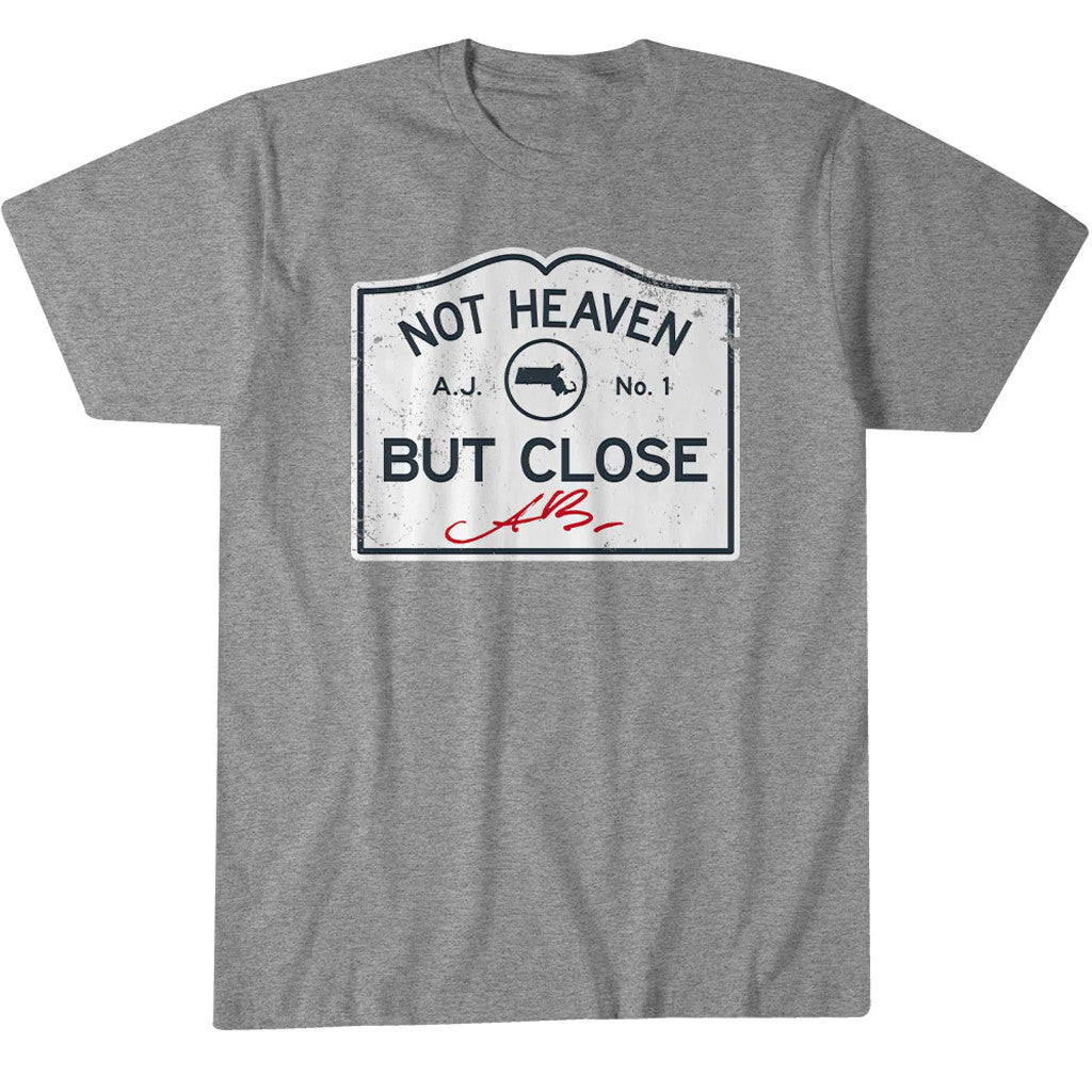Unisex New England Patriots A.J. Brown Not Heaven But Close Graphic Shirt for Football Fans
