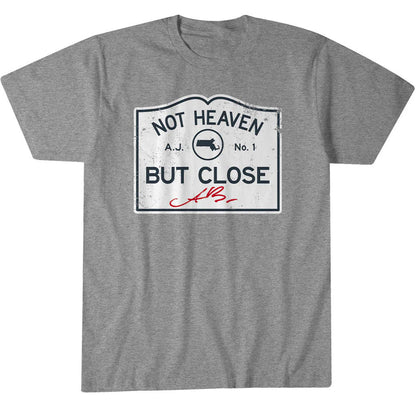 Unisex New England Patriots A.J. Brown Not Heaven But Close Graphic Shirt for Football Fans