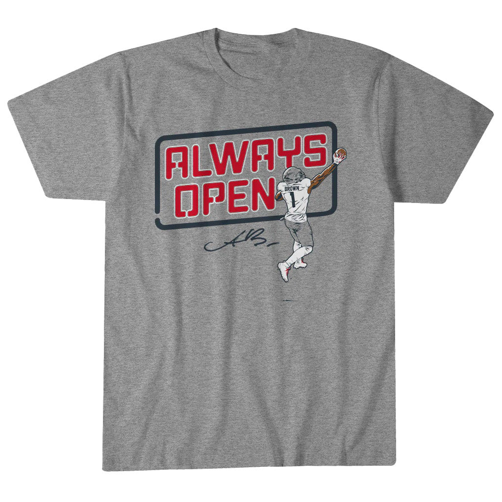 Unisex New England Patriots A.J. Brown Always Open New England Graphic Shirt for Football Fans