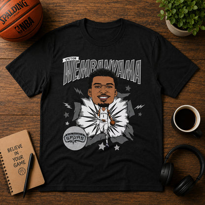Unisex Heather Black Retro Caricature Graphic Shirt for Basketball Fans