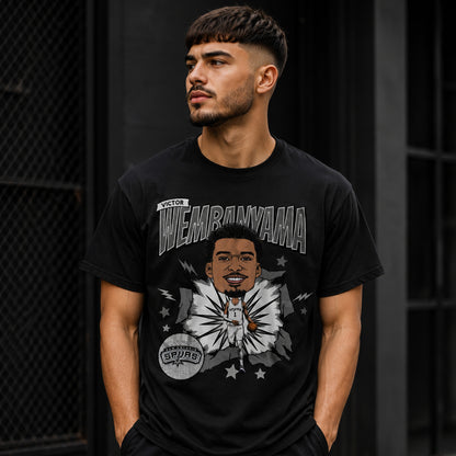 Unisex Heather Black Retro Caricature Graphic Shirt for Basketball Fans