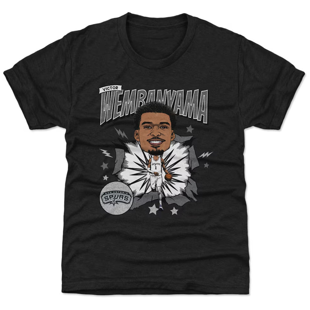 Unisex San Antonio Spurs Victor Wembanyama Heather Black Retro Caricature Graphic Shirt for Basketball Fans