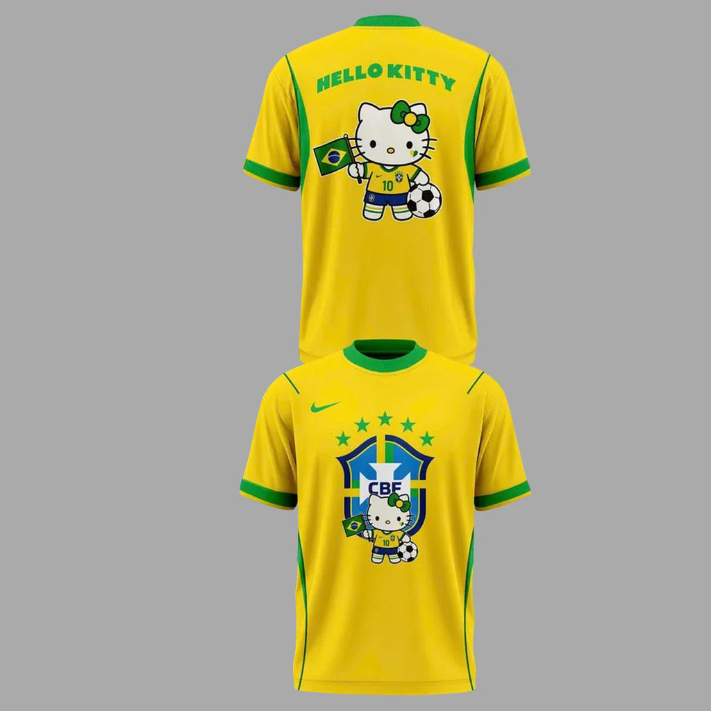 Unisex Brazil Soccer Hello Kitty Night Global Soccer Event 2026 Graphic Shirt for Soccer Fans