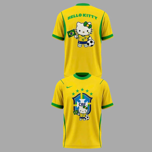 Unisex Brazil Soccer Hello Kitty Night Global Soccer Event 2026 Graphic Shirt for Soccer Fans