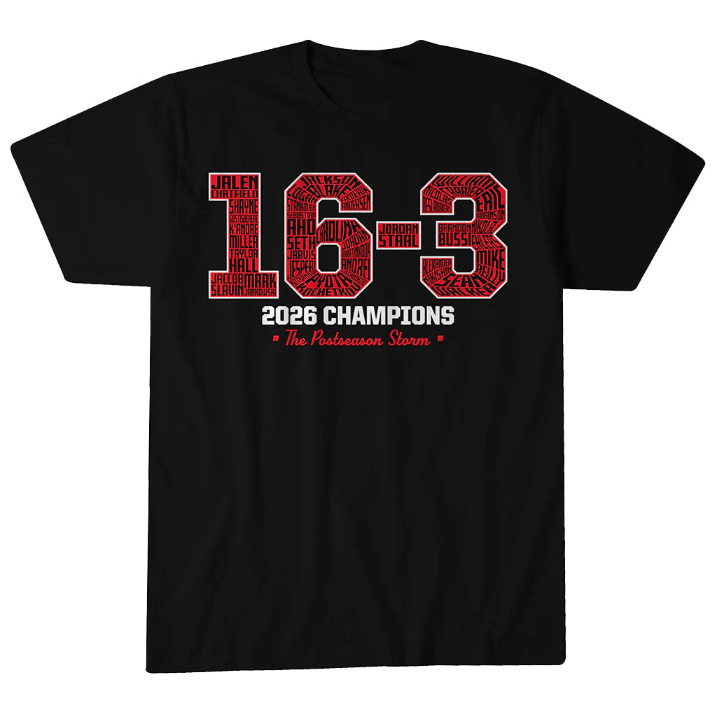 Unisex Carolina Hurricanes Hockey 16-3 2026 Champs Graphic Shirt for Hockey Fans