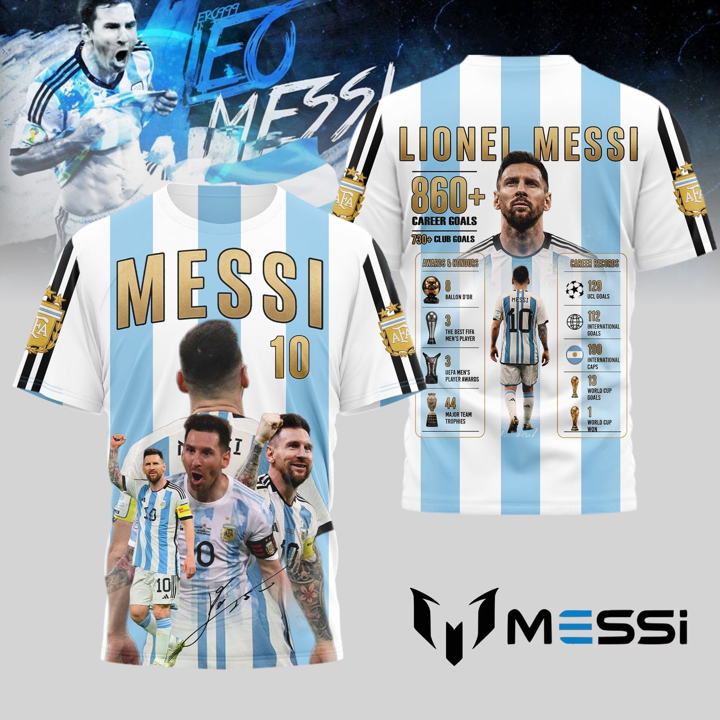 Unisex Lionel Messi Argentina 860 Career Goals Graphic Shirt for Soccer Fans
