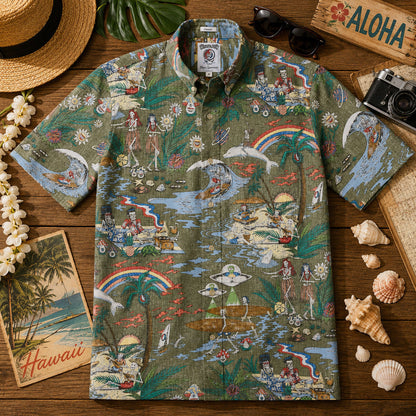 Far Out Dusty Olive Hawaiian Shirt