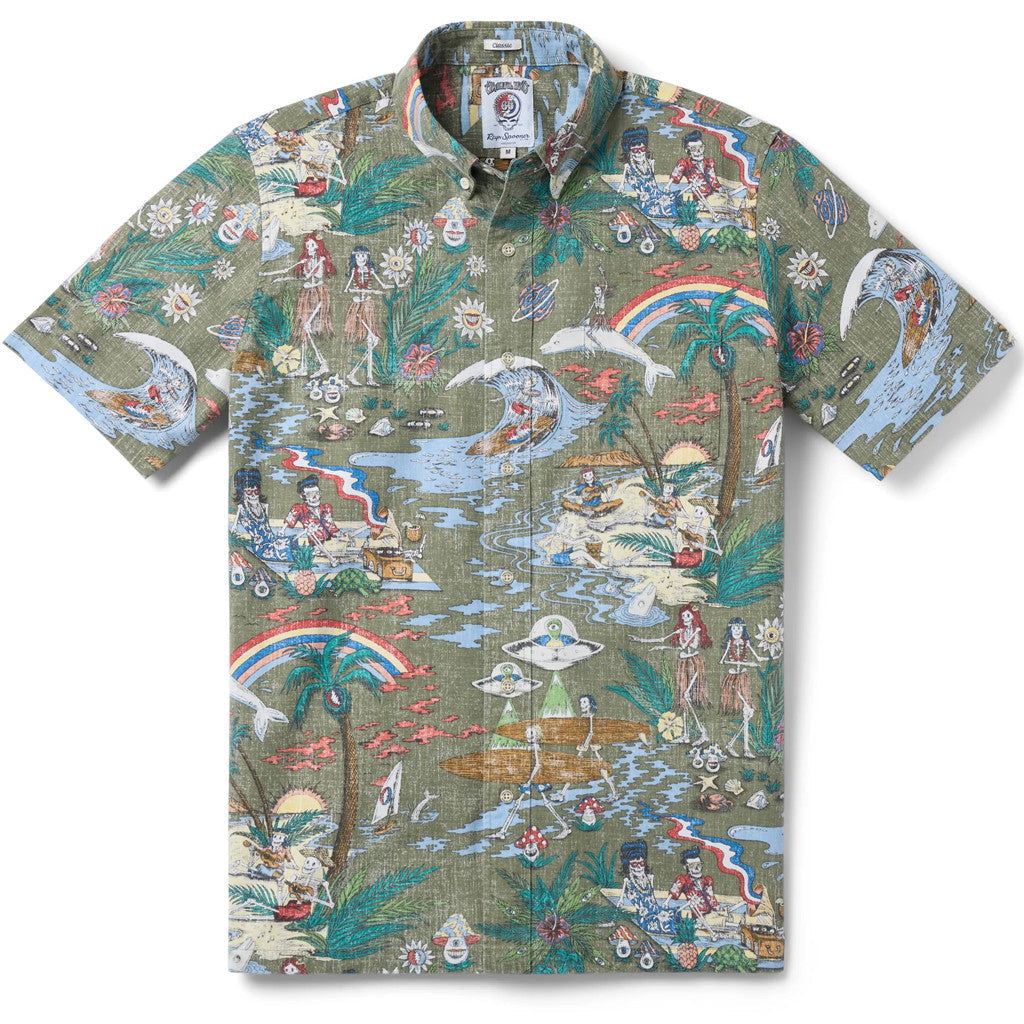 Grateful Dead Far Out Dusty Olive Hawaiian Shirt